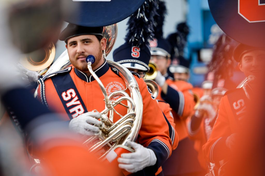 Shaun Kinney, a sophomore music major, waits to enter MetLife Stadium on Sunday evening.
